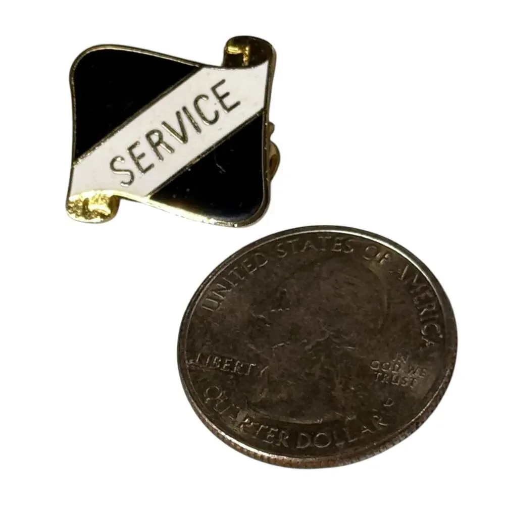 VTG Service Pin Gold Tone Black White Enamel High School Jacket Commemorative